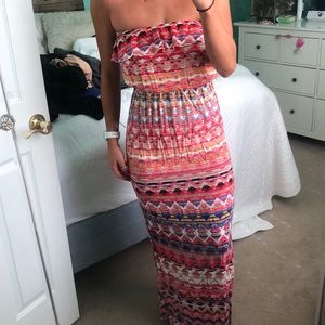 Patterned Strapless Maxi Dress